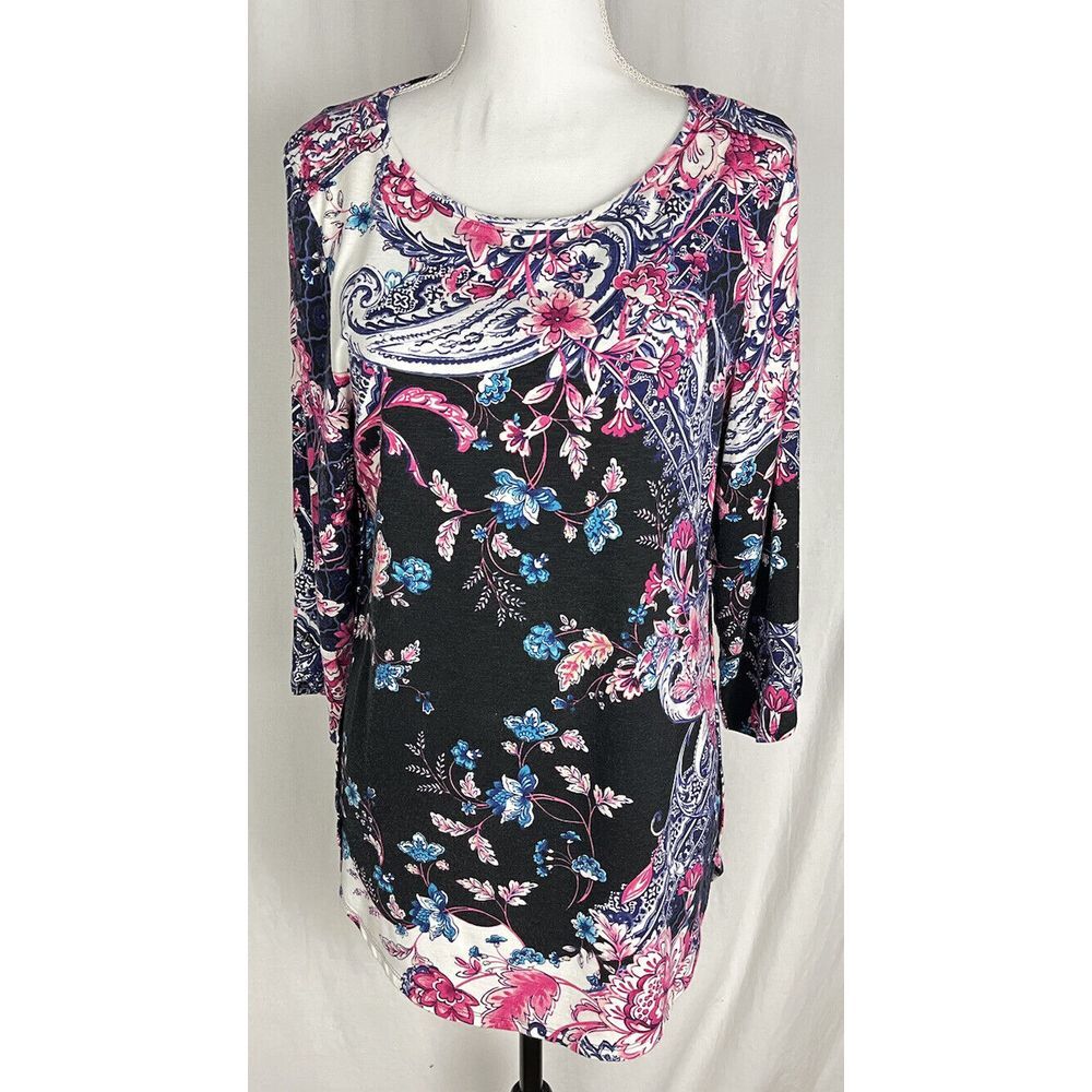 Chico's Zenergy 1 Women's Paisley Envelope Hem Tunic Top Multicolor 3/4 Sleeve